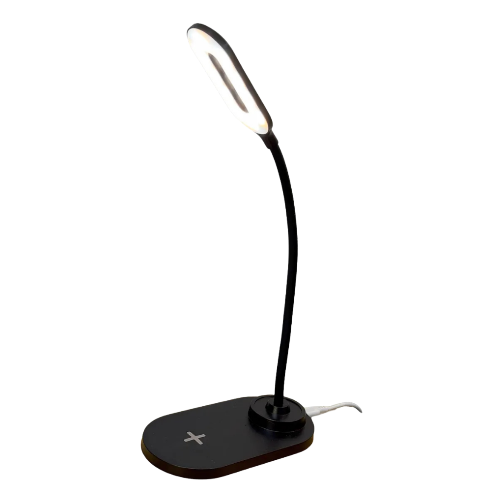 Lámpara Velador LED con Carga Inalámbrica y Puerto USB Negra