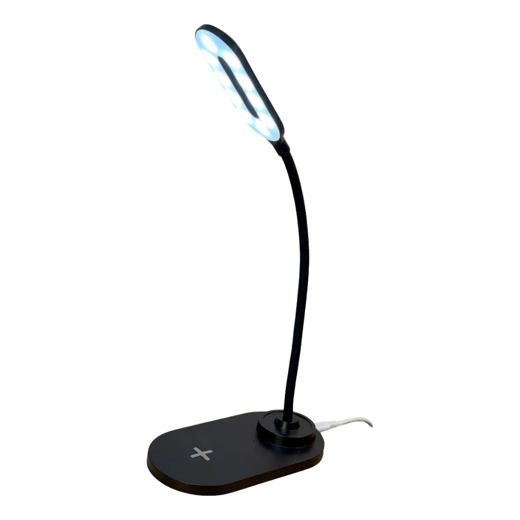 Lámpara Velador LED con Carga Inalámbrica y Puerto USB Negra
