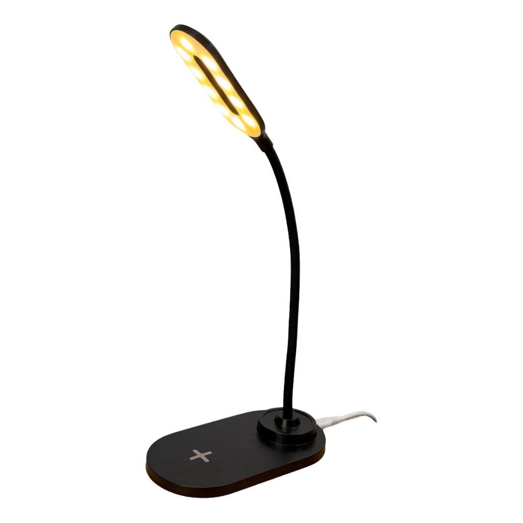 Lámpara Velador LED con Carga Inalámbrica y Puerto USB Negra