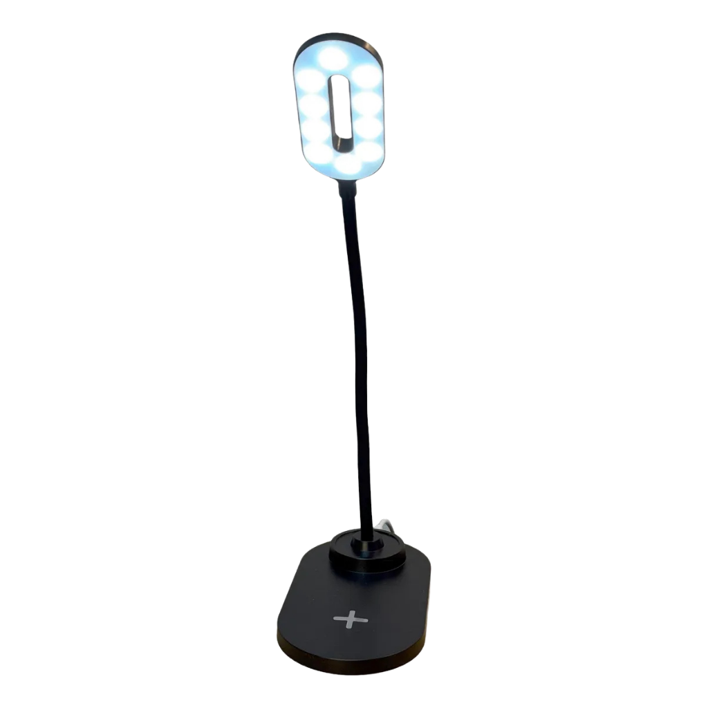 Lámpara Velador LED con Carga Inalámbrica y Puerto USB Negra
