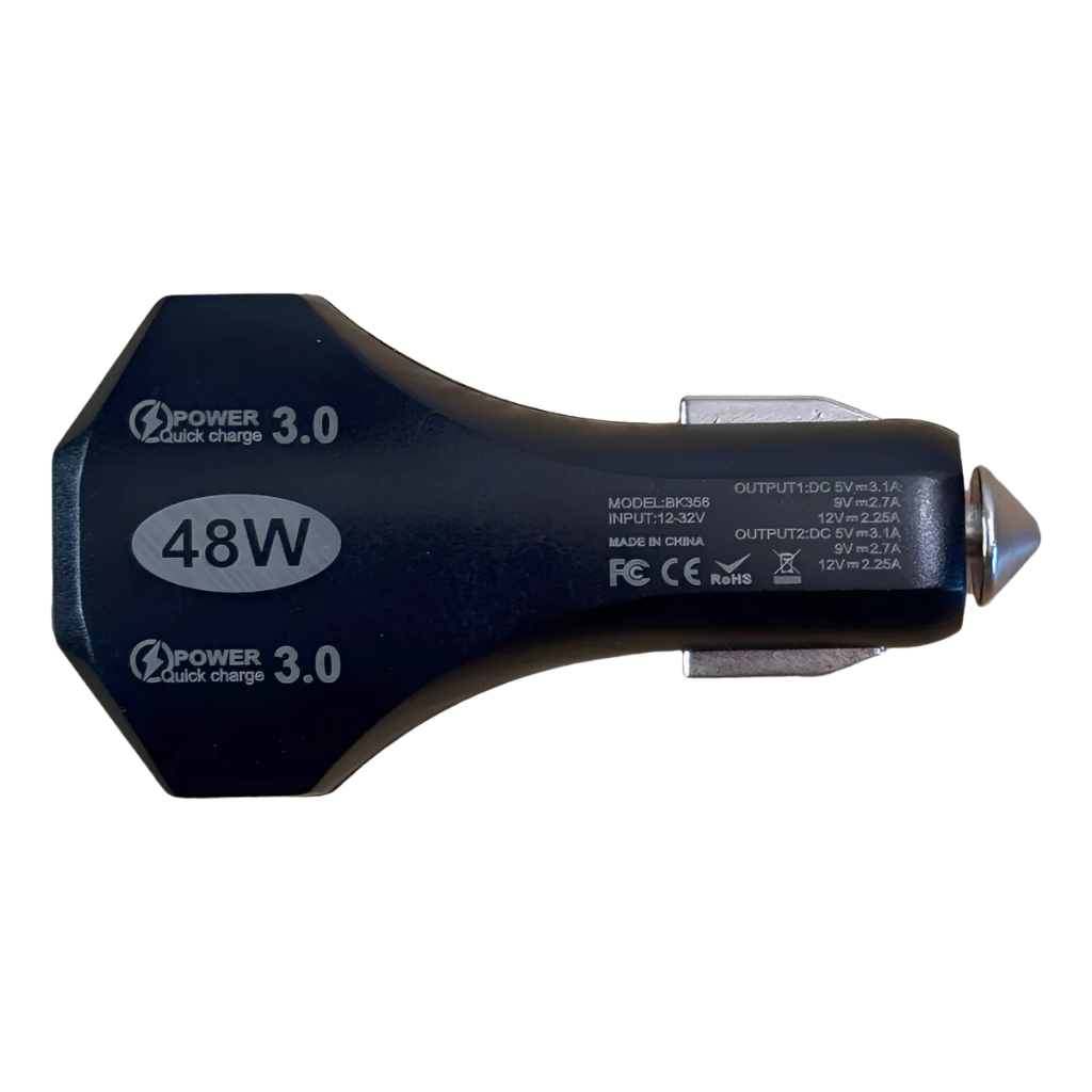 Cargador Auto 2 Puertos USB Rápido 3.0 Negro Carga Rápida Dual