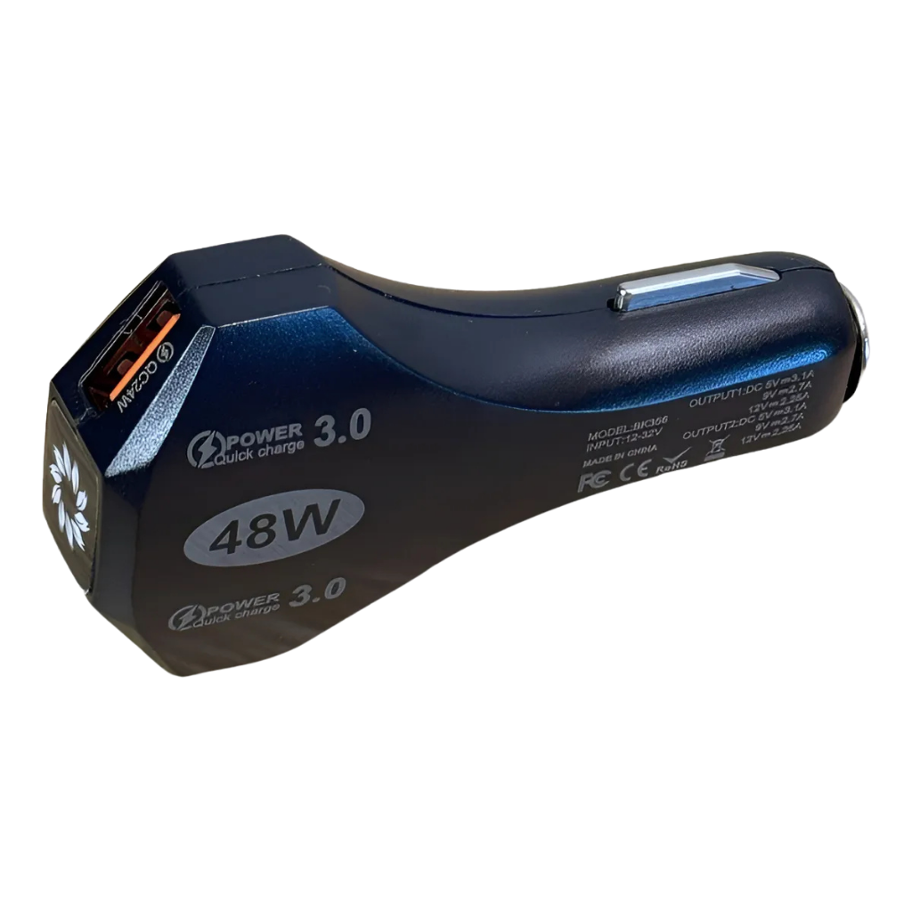 Cargador Auto 2 Puertos USB Rápido 3.0 Negro Carga Rápida Dual