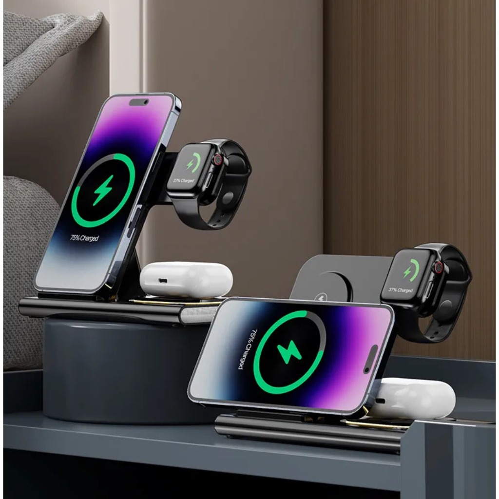 Base Cargador 4 En 1 Magsafe Celular Auriculares Reloj Luz