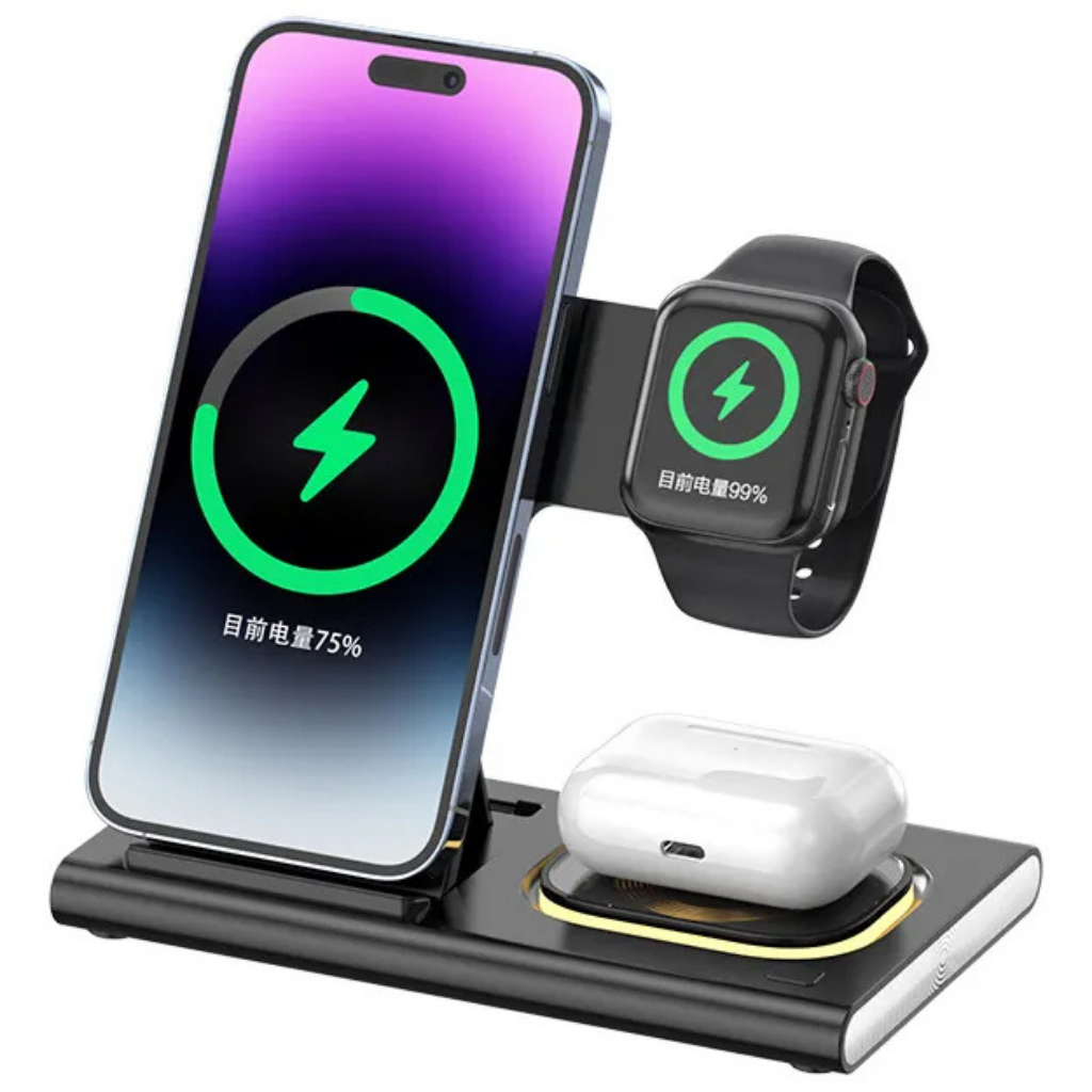 Base Cargador 4 En 1 Magsafe Celular Auriculares Reloj Luz