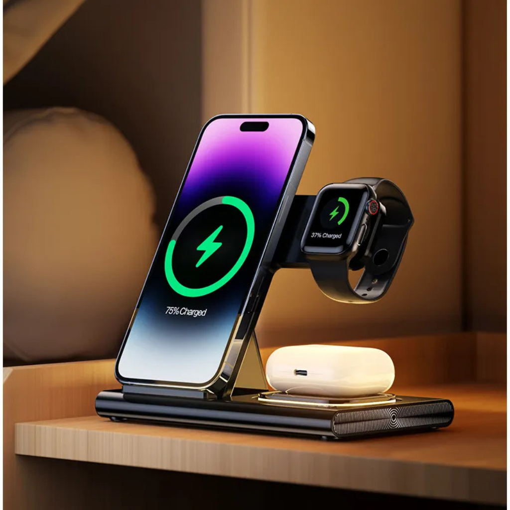 Base Cargador 4 En 1 Magsafe Celular Auriculares Reloj Luz