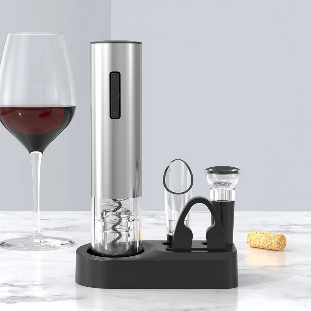 Sacacorchos Eléctrico A Pilas Para Vino Con Accesorios Inox