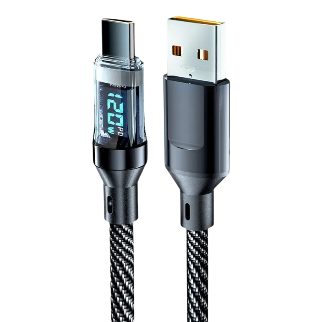 Cable Usb C Carga Rapida Pantalla Digital Negro Trenzado