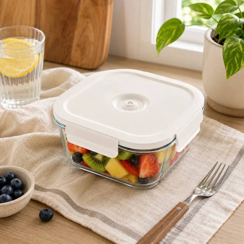 Tupper De Vidrio Con Tapa Al Vacío Rectangular