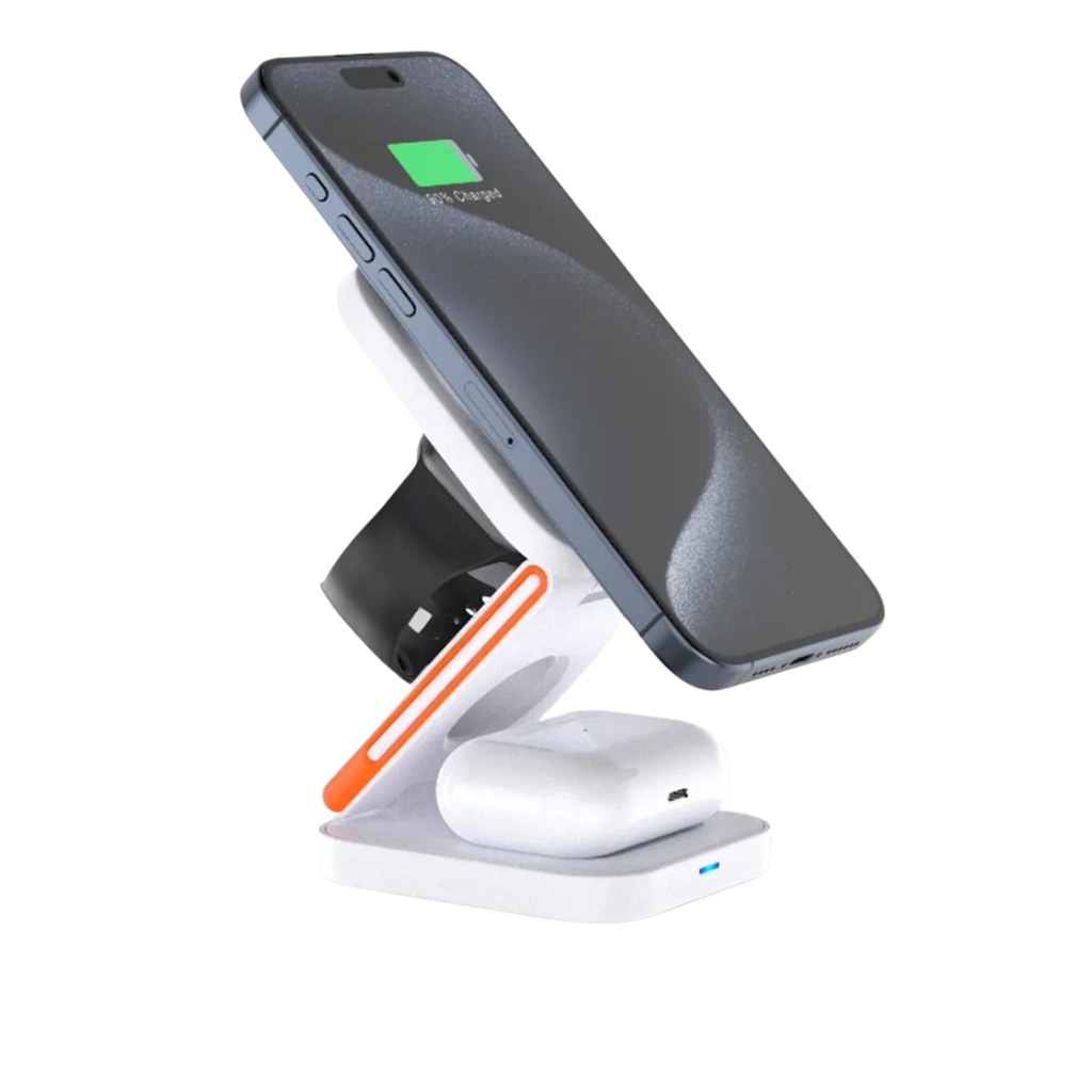 Cargador 3 en 1 Plegable Inalámbrico Compatible iPhone, iWatch y AirPods Carga Rápida