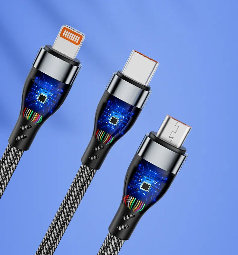 Cable Carga Rápida 3 En 1 Usbc/usba A Lightning/micro/usb-c