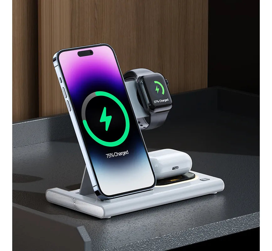 Base Cargador 4 En 1 Magsafe Celular Auriculares Reloj Luz