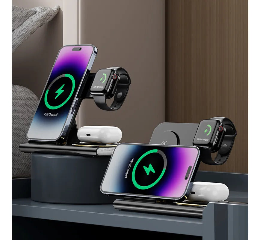 Base Cargador 4 En 1 Magsafe Celular Auriculares Reloj Luz