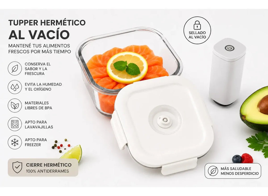 Tupper De Vidrio Con Tapa Al Vacío Rectangular