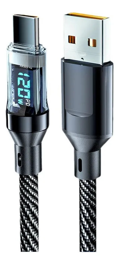 Cable Usb C Carga Rapida Pantalla Digital Negro Trenzado