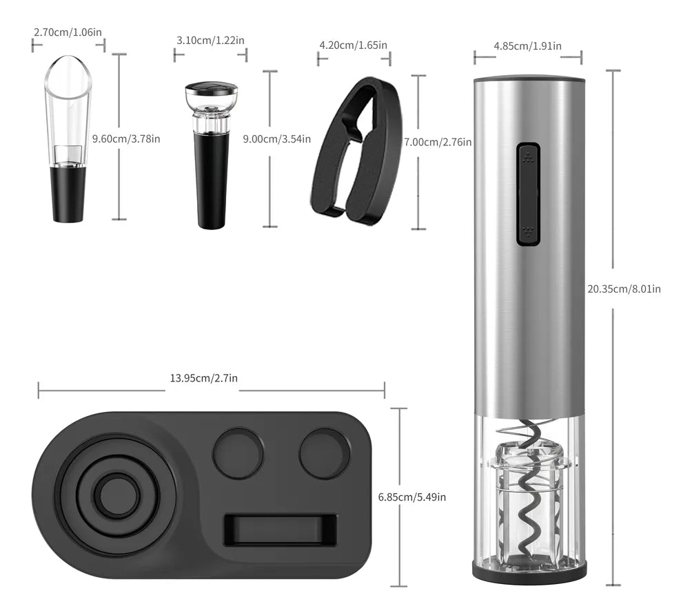 Sacacorchos Eléctrico A Pilas Para Vino Con Accesorios Inox