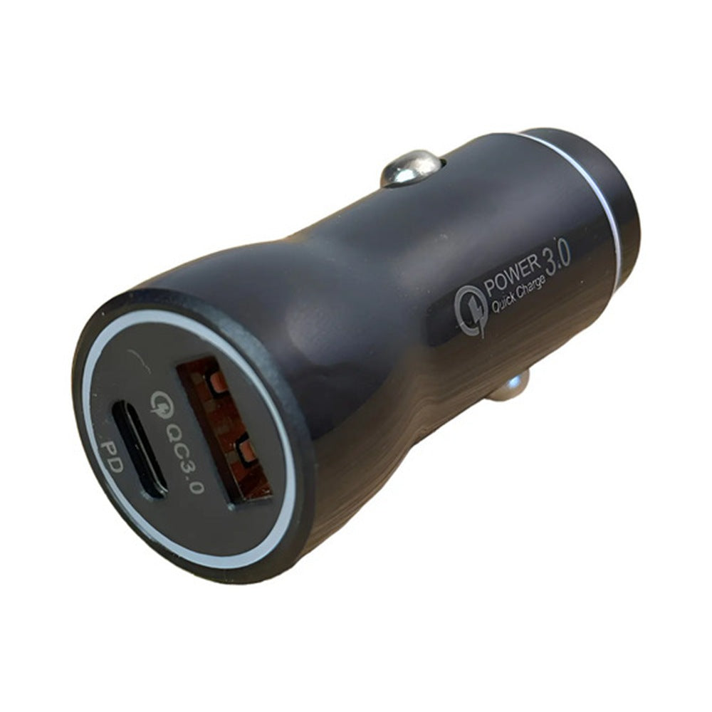 Cargador de auto USB y USB-C carga rápida QC3.0 - vista de los puertos