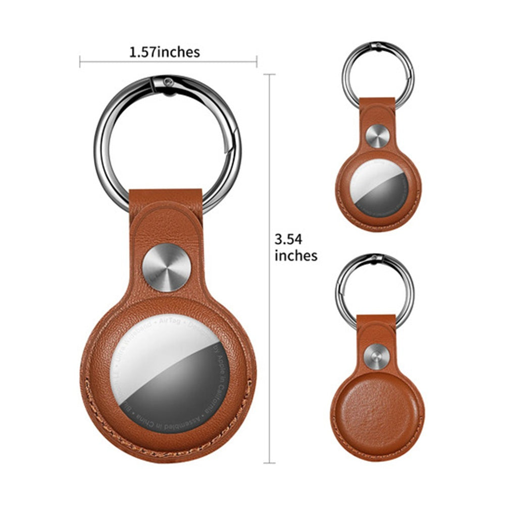 Funda de cuero para AirTag con llavero - medidas (foto con modelo marrón)